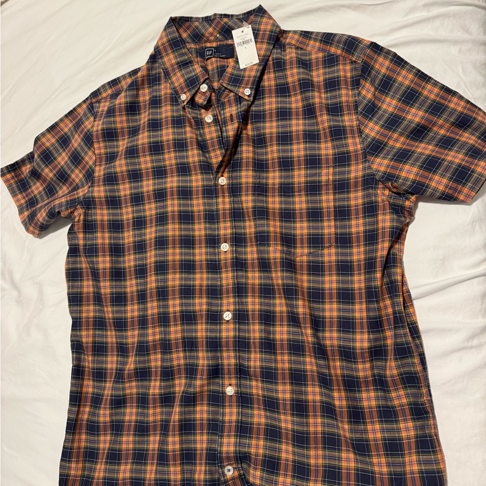GAP Casual Button Down Shirt Blue and Orange Plaid